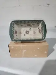 Temptations Holiday 12 oz Mini Loaf Pan Green Floral Old World W/ Lid