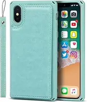 Cavor PU Leather Wallet for iPhone Xs Max Case Flip Magnetic Clasp Back Cover Shockproof Soft TPU Phone Cases with Lanyard & Card Slots Holder & Kickstand Protective Case-Green