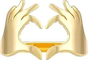 [BELUCKIN] Gesture Heart Ring for Women Two Hands Heart Couple Ring Adjustable Gold Plated Ring Friendship Promise Love Heart Jewelry Rings Gifts for GirlFriends