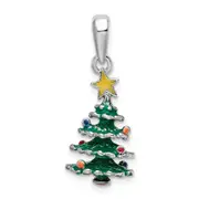 Sterling Silver De-Ani Rhodium-Plated 3D Enameled Christmas Tree Pendant