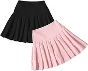 [Neutocd] Toddler Baby Girls Skirts Skorts Elastic High Waist Plain Pleated Skirts for Girls Running Sports Tennis Skater Skirt, Black/Pink, 4-5 Years