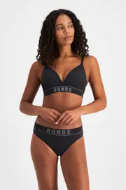 [Bonds] Bonds Women's Bloody Comfy™ Period Retro Rib Hi Bikini Moderate in Black Size: 10, Moisture-Wicking 10 Black