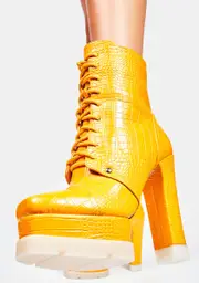 [AZALEA WANG] Yellow Don't Call Me Yours Lace Up Boots