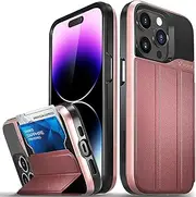 Vena vCommute Wallet Case Compatible with Apple iPhone 14 Pro (6.1"), (Military Grade Drop Protection) Flip Leather Cover Card Slot Holder with Kickstand - Rose Gold/Red