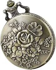 [Holibanna] Retro Quartz Pocket Watch Necklace Vintage Pendant Clock with Exquisite Floral Design Lightweight for and Accurate Timekeeping