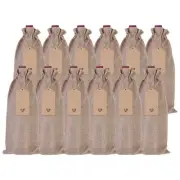 12pcs Burlap Wine Bags, Wine Gift Pouches with Drawstrings, Brown