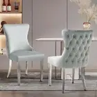 Set of 2 Paris Light Grey Velvet & Silver Polished Steel Upholstered Dining Chai
