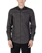 Antony Morato Mens Geometric Pattern Long Sleeve Dress Shirt - Shirts - Grey