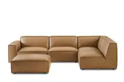 Jonathan Leather Chaise Sectional Sofa with Ottoman