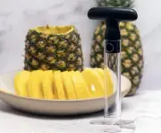 Mainstays 9.5" Manual Pineapple Corer, Peeler, and Slicer Tool, Clear/Black
