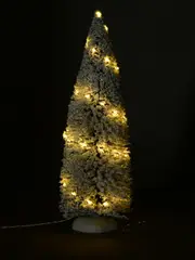 Illuminated Flocked White Snow Pine Tree Christmas Village Figurine - 31cm