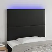Upholstered LED Headboard for Bed Frame, Adjustable Height Faux Leather Headboard with Colorful Lights, Black 80 cm Dorm Room Wall Mounted Accent