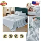 Luxurious 100% Cotton King Size Sheet Set - Breathable Percale in Sky Blue