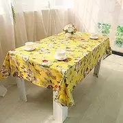 EHOMERY Table Cloth 8 Seater Rectangular Dining Table Birthday Cloth Magnolia Mahjong Table Cloth Linen Tablecloths Rectangular Cotton Yellow Table Decoration 140X160Cm