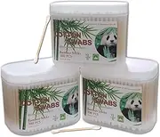 Bamboo Cotton Swabs 900ct, Natural Cotton Buds with Case for Personal Care，3 Pack Biodegradable Cotton Tips