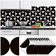 Wallpaper Paste The Paper Black, Pack of 12 Tile Stickers Semicircle Pattern Bathroom Tile Sticker PVC Adhesive Wall Decoration for Bathroom Bedroom
