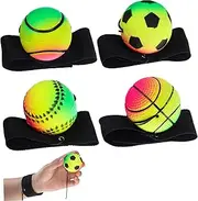 OFFSCH 4 Pcs Wrist Rebound Ball Wrist Return Ball Back Ball Basketball Wristband Wrist Ball Baseball Party Favors Wrist Trainer Ball Football Wristband Tennis Sports Ball Rubber