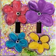 Double toggle light switch cover plate FLOWERS Original painting by Lynne Kohler