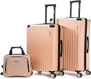 3 Luggage Set, 2-Piece Hardside Spinner Wheel Uprights with Tote, Champagne, Champagne, Rockland 3-Piece Luggage Set, 2-Piece Hardside Spinner Wheel Uprights with Tote