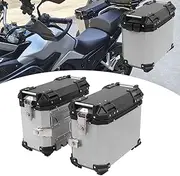 38L Motorcycle Side Case, Aluminum Alloy Motorcycle Side Storage Box, Hard Side Saddlebag Box with Safety Lock and Handle for Helmet Luggage Storage (Silver)