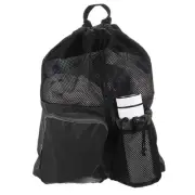 Beach Mesh Drawstring Backpack, with Wet Pocket for Swimming Gear, Black