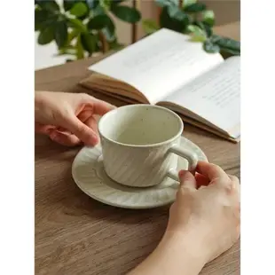 西田木雨復古斜紋咖啡杯碟精致陶瓷條紋杯復古日式下午茶杯碟套裝