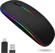 LED Wireless Bluetooth Mouse, Rechargeable (Bluetooth 5.1 + USB) 2.4GHz Portable Optical Office Mouse for MacBook Air, Pro, Mac, PC, Computer, Laptop, Desktop