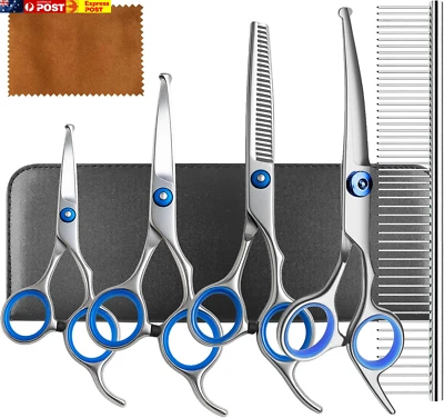 Dog Grooming Scissors Set - 7In1 Curved Pet Grooming Shears with Safety round Ti