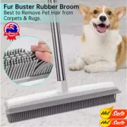 Adjustable Rubber Pet Hair Removal Broom Squeegee Long Handle Carpet Hard Floor~