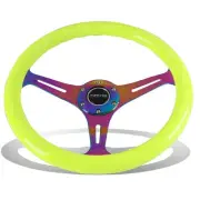 NRG 35cm Neon Yellow Wood Grain Neo Chrome Spoke Steering Wheel w/Horn Button