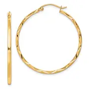 10K Yellow Gold 1.5X35mm Diamond Cut Hoop Earrings