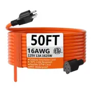 50 FT 16 Gauge Indoor Outdoor Extension Cord Waterproof, Flexible Cold Weathe...