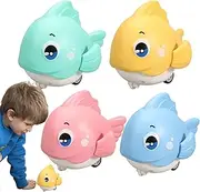 Pull-Back Fish Toy, 4X Cartoon Baby Push and Go Toys Fish, Learning Crawl Walking Toddler Development, Cute Interactive Fun Sea Animal Playset for Kids, 8.66x7.87x2.36 Inches