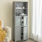 163Cm Bathroom Storage Cabinet, Kitchen Pantry Cupboard with Glass Doors, Open S