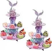 Mermaid Cupcake Stand Set of 2,Birthday Party Decorations,3 Tier Cupcake Holder,Dessert Cup Cake Stand,Dessert Cupcake Tower,for Birthdays,Party Supplies