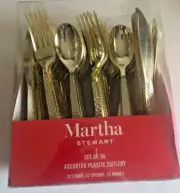 Martha Stewart Set of 96 Gold Plastic Silverware Holiday Outdoor Indoor Summer