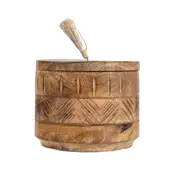 Willow & Silk Handmade 15cm Round Trinket Storage Box w/Aztec Carving/Decor