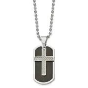 Stainless Steel Chisel Polished Black And Grey Carbon Fiber Inlay 2 Piece Cross Dog Tag On A 24 Inch Ball Chain Necklace