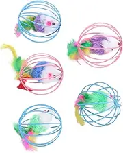 HOLIDYOYO Caged Cat Playing Balls Plush Mouse Toy Cat Plaything for Teasing Random Color