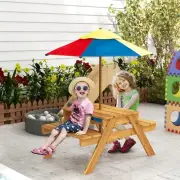 3 in 1 Kids Sand and Water Activity Table w/ Foldable Umbrella