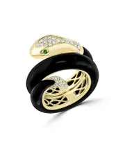 Bloomingdale's Fine Collection Onyx, Tsavorite & Diamond Snake Ring in 14K Yellow Gold