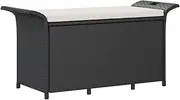 VidaXL Poly Rattan Garden Bench with Storage - Black, Comfortable Cushion, Weather-Resistant, Easy to Clean, Powder-Coated Steel Frame