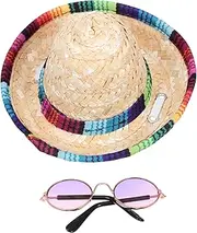 Totority 1Set Decorative Puppy Costume Mexican Style Hat Sunglasses for Cats Dogs Summer Hat with Stylish Design for Fun Photo Props