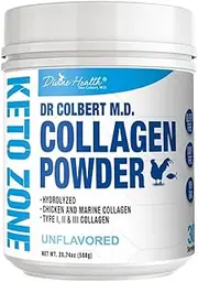 Hydrolyzed Collagen Powder by Dr Colbert - Non GMO Chicken & Marine Collagen - Unflavoured - 570 grams - 30 Servings