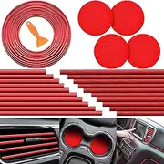 Frienda 25 Pack Accessories Set: 20 Vent Trim Strips, 16 Feet Interior Molding Trim, Installation Tool, 4 Cup Mats, Car Decorations for Men Women (Red)