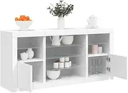 Modern Sideboard Cabinet with LED Lights, White Finish, Spacious Storage for Living Room Hallway Furniture Display