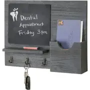 Mygift Gray Wooden Wall Mounted Mail Organizer With Chalkboard And Key Hooks