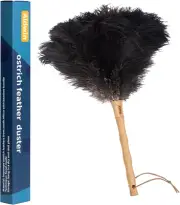 Ostrich Feather Duster, 16 Inch Black Genuine Ostrich Feathers with Wood Handle,
