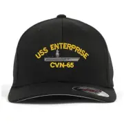 Uss cvn-65 embroidered stretch flex fit baseball cap (size S/M, L/XL, XXL)