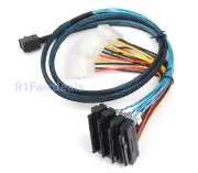 Mini SAS SFF-8643 to 4 SAS 29pin SFF-8482 W/ IDE Power Data Converter Cable 1M